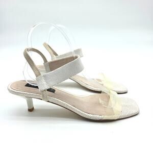 Vintage Y2K Kitten Heels Size 8.5 White Pearl Iridescent Open Toe Sanctuary